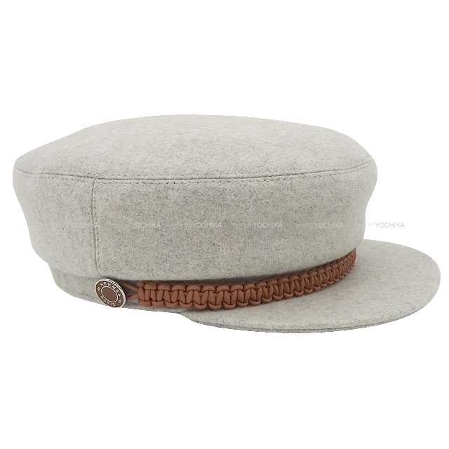 HERMES Casquette Hat Casket Deauville Deauville #56 Gold Silver HW