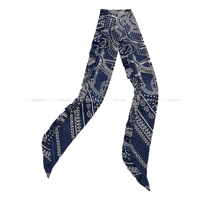 HERMES scarf Twilly Frilled Eperon d'Or Bandana Marine/Fonce/Black