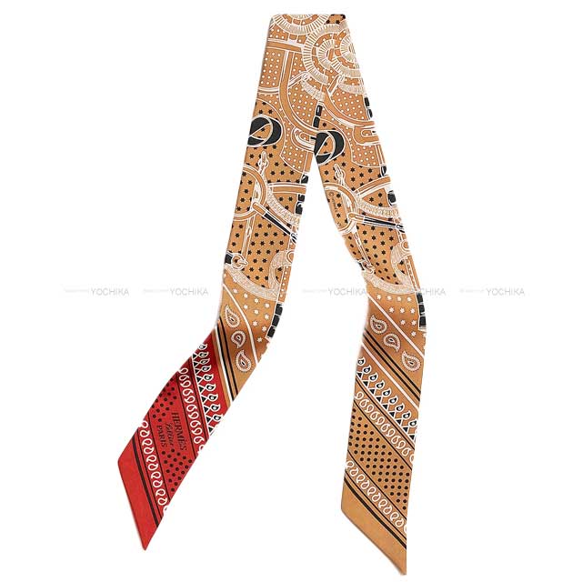 HERMES scarf Twilly Eperon d'Or Bandana Beige dress/Rouge