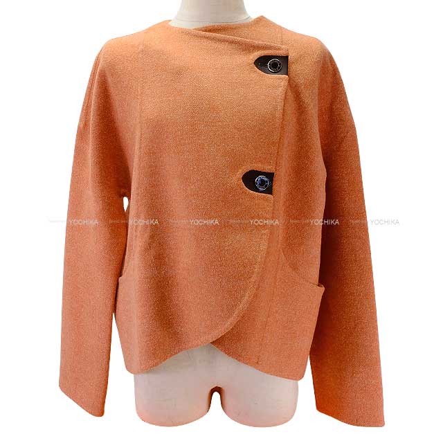 2019SS HERMES Plainly colored jacket Ladies short Jacket coat Double face  Sellier Button orange brulee Cashmere/polyamide 38[EXCELLENT][Authentic]