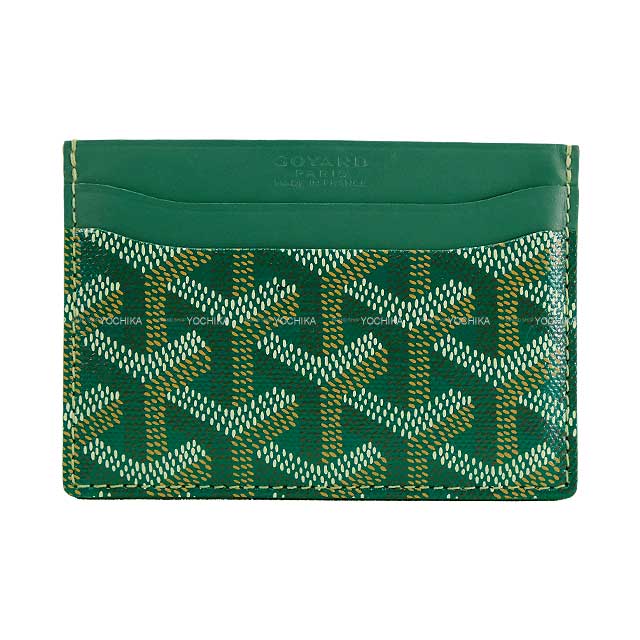 Pre-loved] GOYARD card holder Saint-Sulpice Herringbone Green PVC