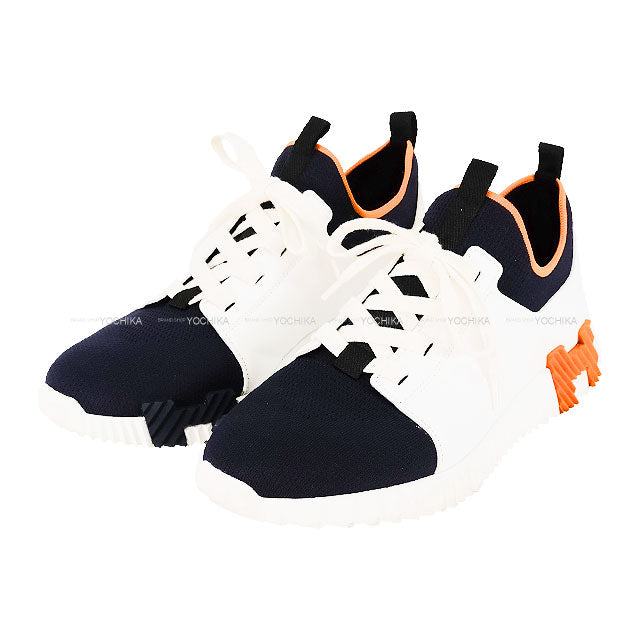 Pre-loved] HERMES sneakers Depard White/Marine/Orange Calf/Mesh