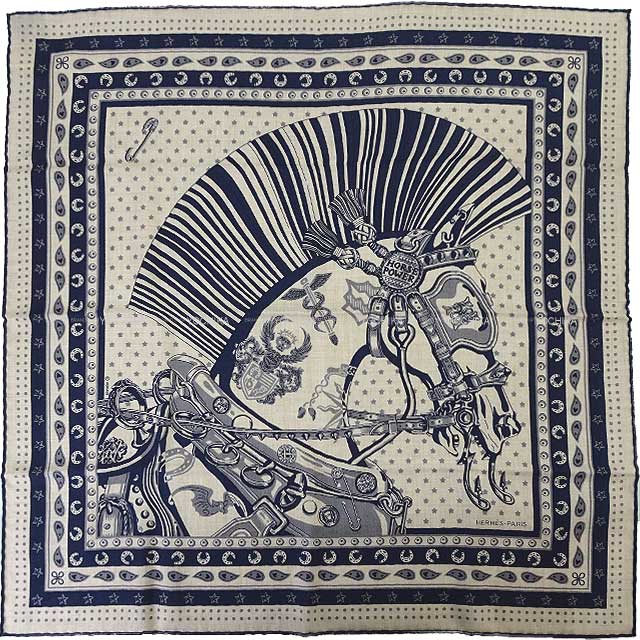 HERMÈS H65 馬着 HERMES scarf Carre H65 Cheval Punkb Bandana Natural/Marine/Gris