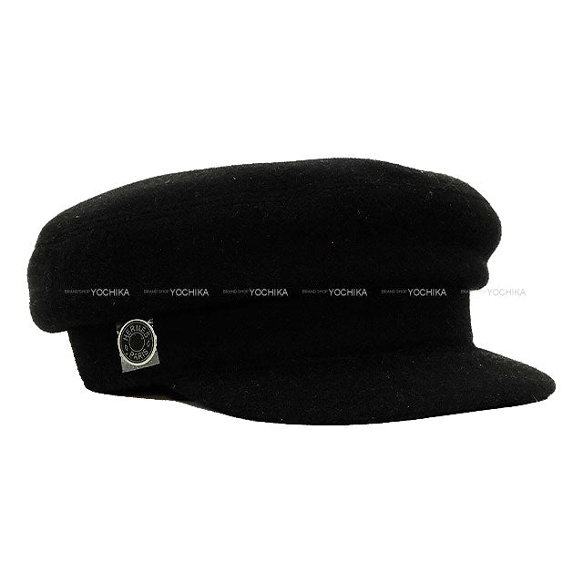 HERMES Casquette Hat Serie Button #59 Noir (Black) Wool/Cashmere