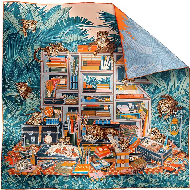 HERMES scarf Carre 90 Double Face LES12 LEOPARDS Rose Poudre