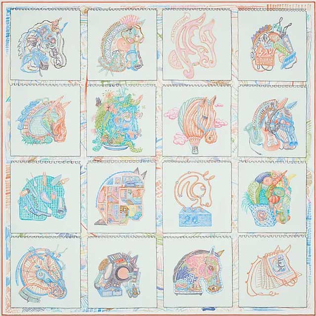 2023 SS HERMES scarf Carre 90 Chevaloscope Vert d'eauCoral