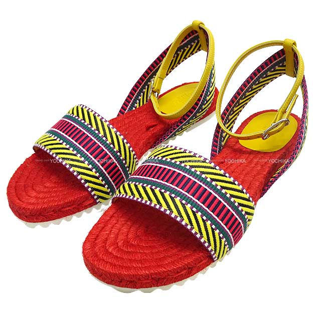 HERMES sandals Flat-sole strapped Sangles Caval Espadrilles Pierre Hardy  design Multicolor Canvas #36 Silver HW[EXCELLENT][Authentic]