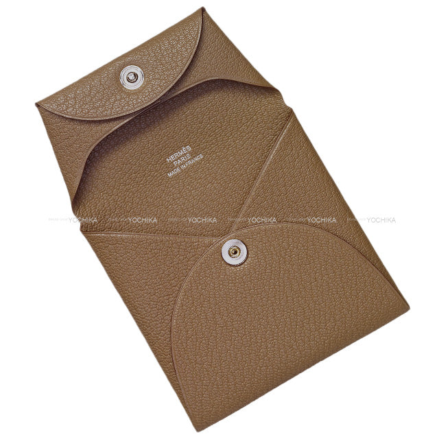 HERMES change purse Bastia Etoupe Chevre Mysore Silver HW Stamp B[EXCELLENT][Authentic]