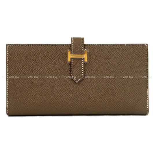 HERMES long wallet Bearn Soufflet Etoupe Veau Epsom Gold HW Stamp B[BRAND NEW][Authentic]