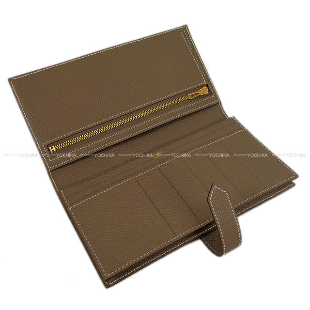 HERMES long wallet Bearn Soufflet Etoupe Veau Epsom Gold HW Stamp B[BRAND NEW][Authentic]