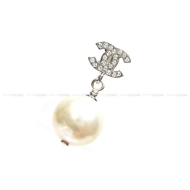 [Pre-loved] CHANEL pierced earring COCO mark rhinestone with pearl Silver HW A36138[LIKE NEW][Authentic]