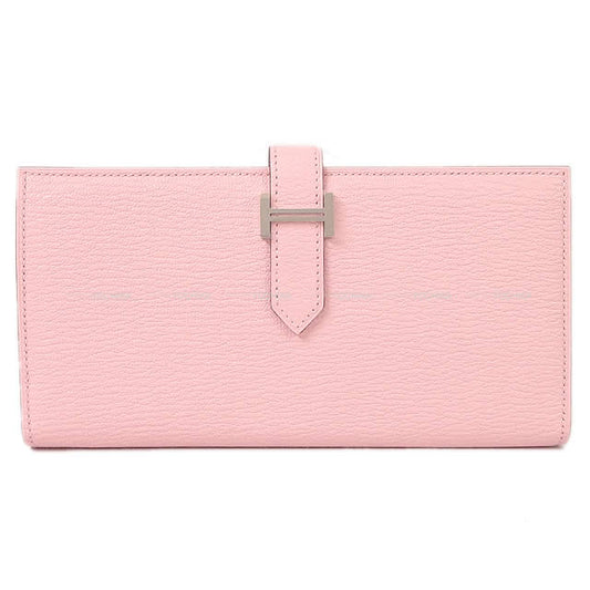 HERMES long wallet Bearn Soufflet Rose Sakura Chevre Mysore Silver HW Stamp Z[EXCELLENT][Authentic]