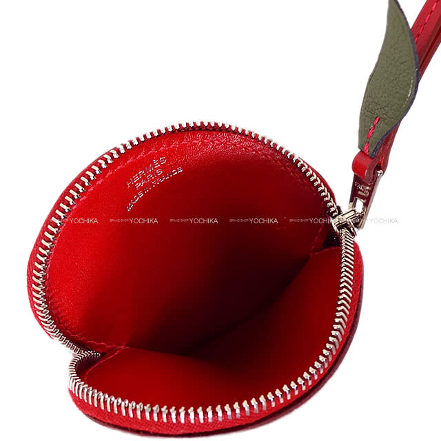 2016SS Limited Edition HERMES change purse Tutti Frutti Porte Monnaie POMME Apple Rouge Vif/Canopee Veau Tadelakt Silver HW Stamp X[EXCELLENT][Authentic]