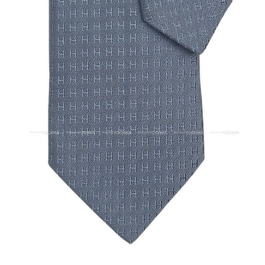 HERMES tie FACONNEE H Bleu hussard Cotton100%[EXCELLENT][Authentic]