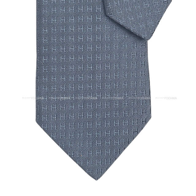 HERMES tie FACONNEE H Bleu hussard Silk100%[EXCELLENT][Authentic]