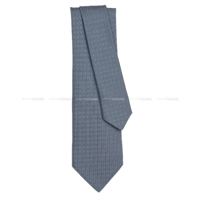 HERMES tie FACONNEE H Bleu hussard Cotton100%[EXCELLENT][Authentic]