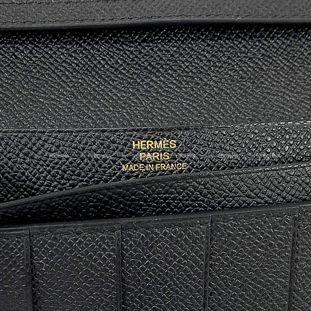 HERMES long wallet Bearn Soufflet Noir (Black) Ever Grain Gold HW Stamp B[EXCELLENT][Authentic]