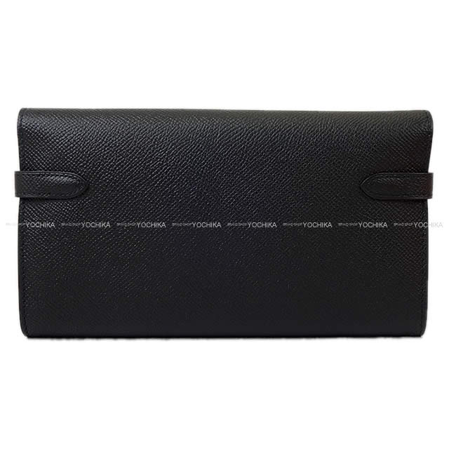HERMES long wallet Kelly Wallet Long Classic Noir (Black) Veau Epsom Gold HW Stamp D[EXCELLENT][Authentic]