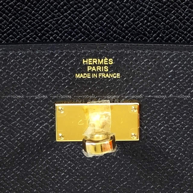 HERMES long wallet Kelly Wallet Long Classic Noir (Black) Veau Epsom Gold HW Stamp D[EXCELLENT][Authentic]