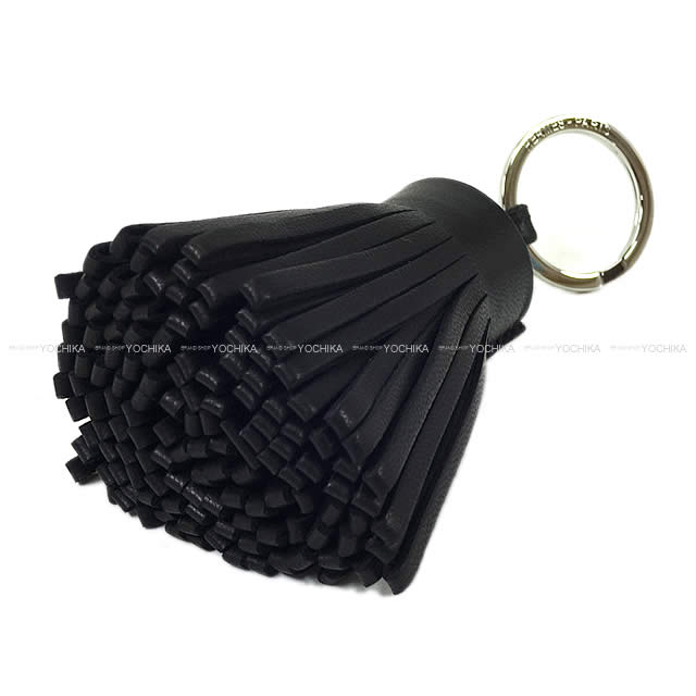 HERMES key ring Carmen Fringe Noir (Black) Agneau Milo Silver HW[BRAND NEW][Authentic]