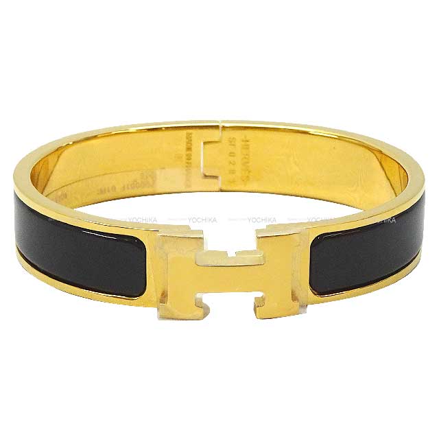 HERMES bracelet Clic H PM Noir (Black) Gold Plated[EXCELLENT][Authentic]