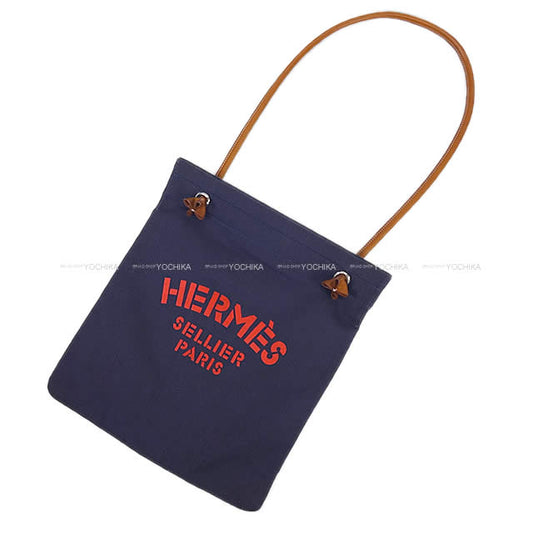 HERMES Shoulder bag Sac Aline MM Blue Indigo /Rouge/Fauve Toile Chevrons/Veau Barenia Silver HW Stamp B[EXCELLENT][Authentic]