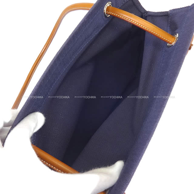 HERMES Shoulder bag Sac Aline MM Blue Indigo /Rouge/Fauve Toile Chevrons/Veau Barenia Silver HW Stamp B[EXCELLENT][Authentic]