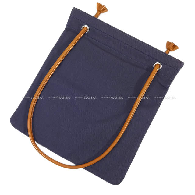 HERMES Shoulder bag Sac Aline MM Blue Indigo /Rouge/Fauve Toile Chevrons/Veau Barenia Silver HW Stamp B[EXCELLENT][Authentic]