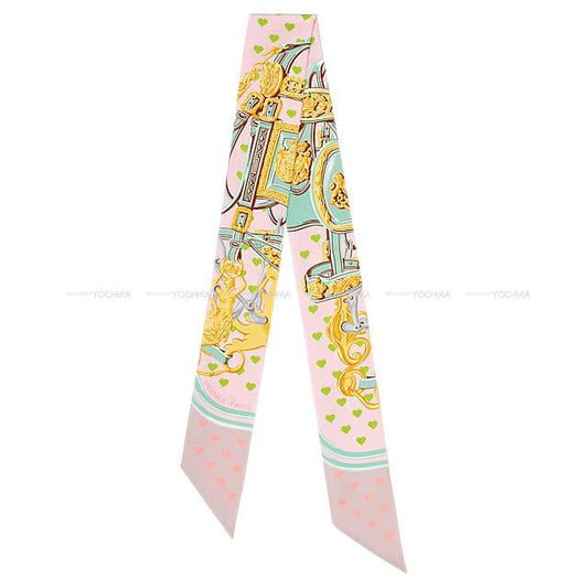 HERMES scarf Twilly Brides de Gala Love Parme/Vert d'Eau/Vieux Rose Silk100%[EXCELLENT][Authentic]