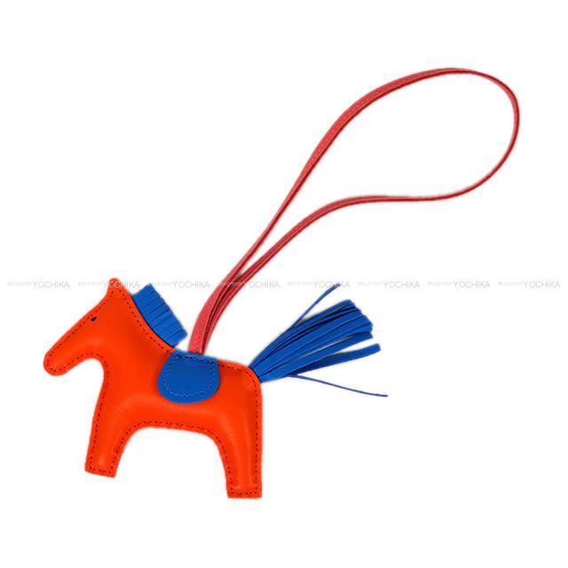 HERMES bag charm Rodeo PM Orange Poppy/Bleu Zanzibar/Rose Azalee Agneau Milo Stamp C[EXCELLENT][Authentic]