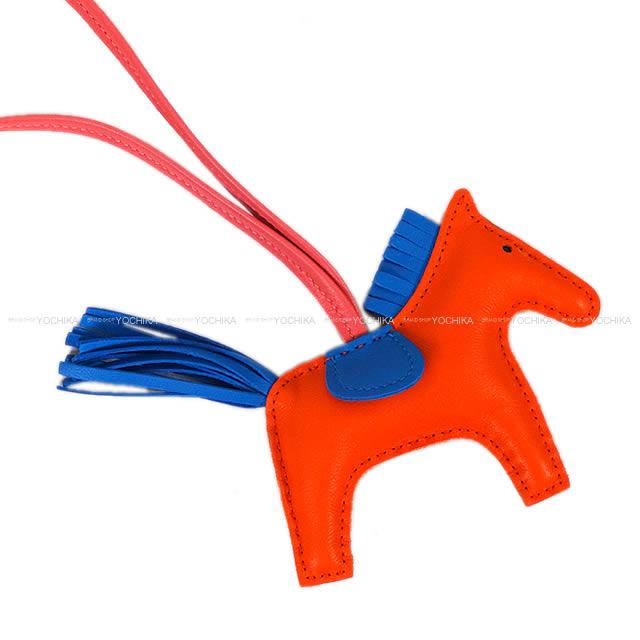 HERMES bag charm Rodeo PM Orange Poppy/Bleu Zanzibar/Rose Azalee Agneau Milo Stamp C[EXCELLENT][Authentic]
