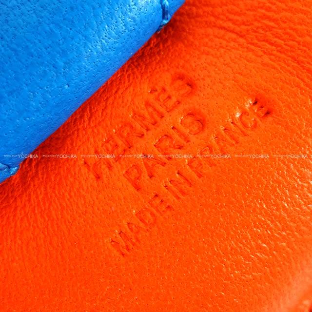 HERMES bag charm Rodeo PM Orange Poppy/Bleu Zanzibar/Rose Azalee Agneau Milo Stamp C[EXCELLENT][Authentic]