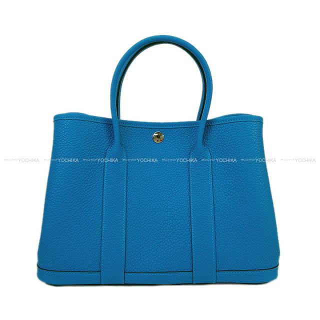 HERMES tote bag Garden Party 30 TPM All Leather Bleu Zanzibar Veau Negonda Silver HW Stamp X[EXCELLENT][Authentic]