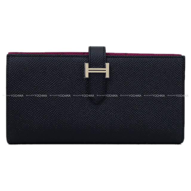 HERMES long wallet Bearn Soufflet Verso Blue Indigo/Rose Purple Veau Epsom Silver HW Stamp A[EXCELLENT][Authentic]