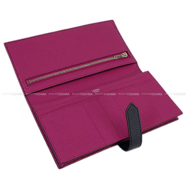 HERMES long wallet Bearn Soufflet Verso Blue Indigo/Rose Purple Veau Epsom Silver HW Stamp A[EXCELLENT][Authentic]