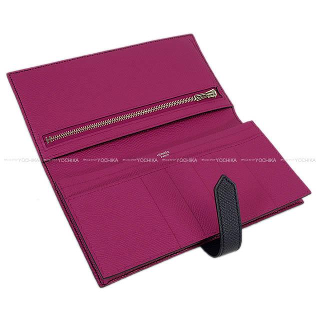 HERMES long wallet Bearn Soufflet Verso Blue Indigo/Rose Purple Veau Epsom Silver HW Stamp C[EXCELLENT][Authentic]