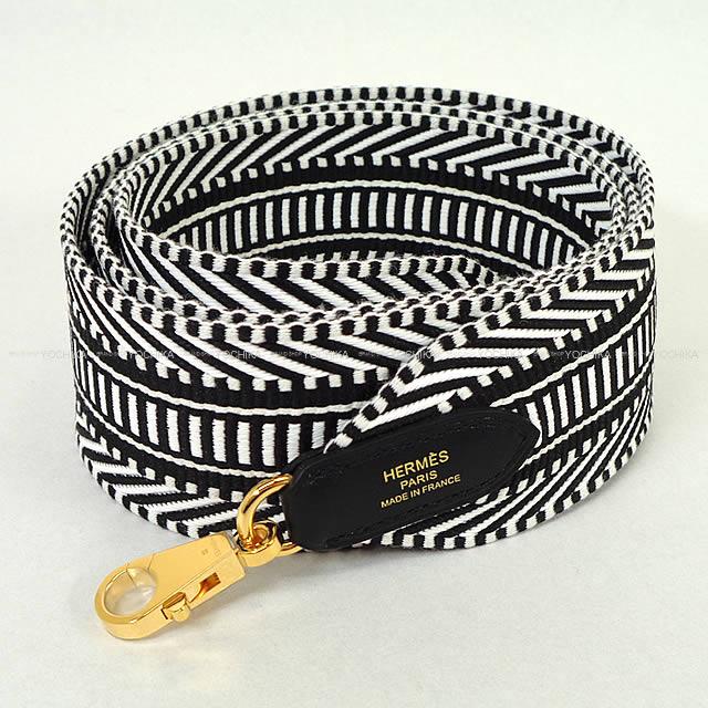 HERMES Handbag Bandouliere 50mm 105cm Sangles Caval Blanc (White)/Noir (Black) Toile H/Veau Swift Gold HW Stamp K[BRAND NEW][Authentic]