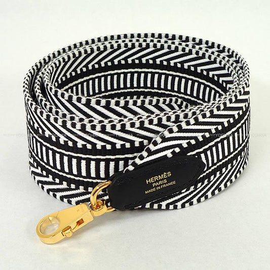 HERMES Handbag Bandouliere 50mm 105cm Sangles Caval Blanc (White)/Noir (Black) Toile H/Veau Swift Gold HW Stamp K[BRAND NEW][Authentic]