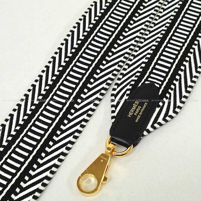 HERMES Handbag Bandouliere 50mm 105cm Sangles Caval Blanc (White)/Noir (Black) Toile H/Veau Swift Gold HW Stamp K[BRAND NEW][Authentic]