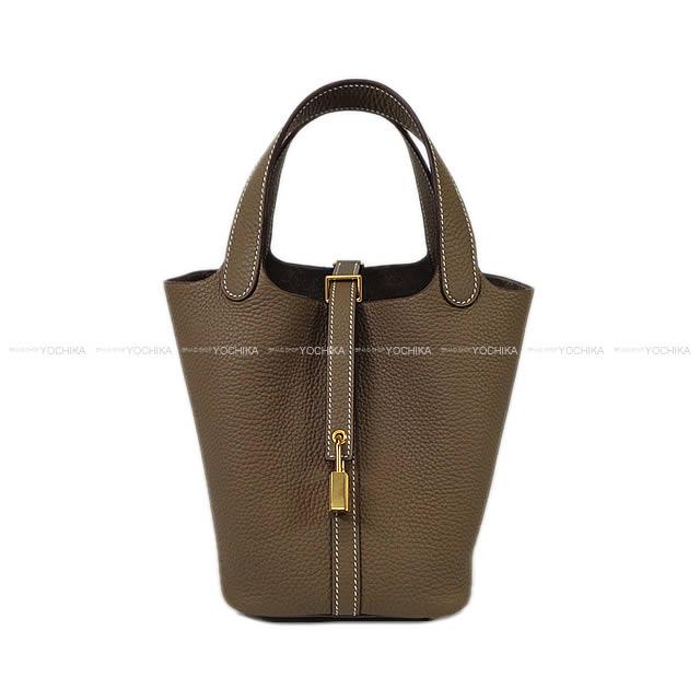 HERMES Handbag Picotin Lock 18 PM Etoupe Taurillon Leather Gold HW Stamp K[BRAND NEW][Authentic]