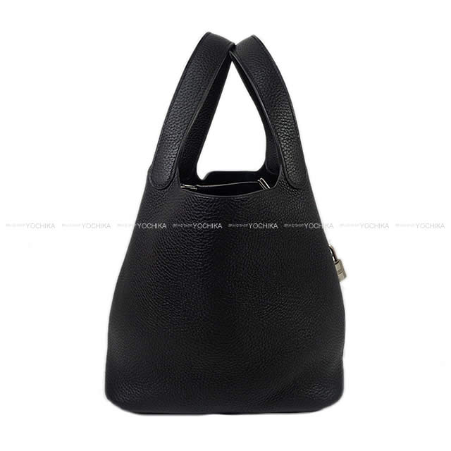 HERMES Handbag Picotin Lock 22 MM Noir (Black) Taurillon Clemence Silver HW Stamp U[EXCELLENT][Authentic]