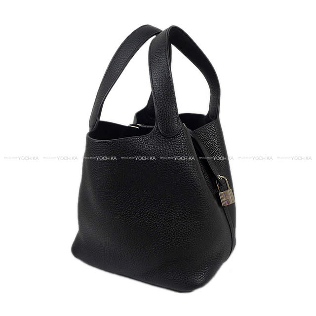 HERMES Handbag Picotin Lock 22 MM Noir (Black) Taurillon Clemence Silver HW Stamp W[EXCELLENT][Authentic]