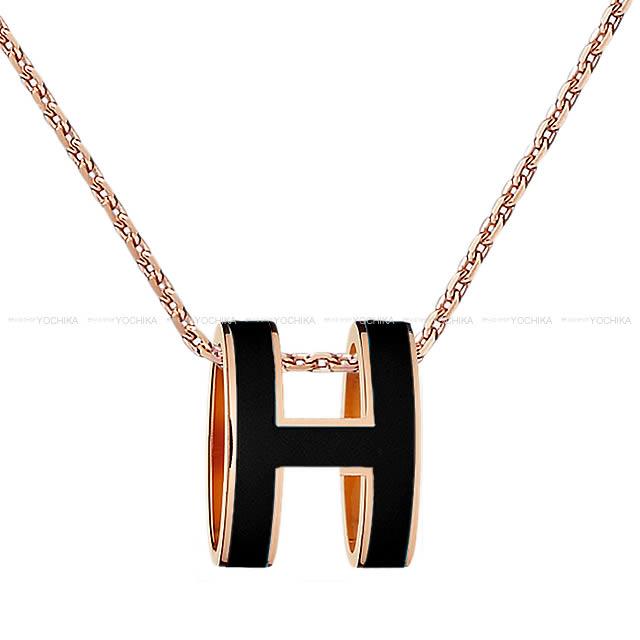 HERMES necklace Pop H Noir (Black) Rose Gold Plated/lacquer[BRAND NEW][Authentic]