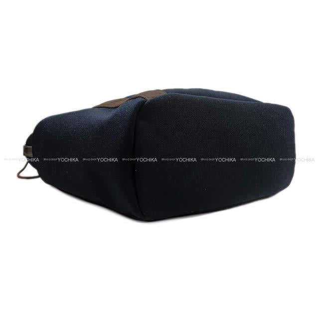 HERMES Shoulder bag Sac de pansage Groom Blue Navy/Feu Orange Toile Chevrons Bridle Leather <br>Removable inside<br> Silver HW Stamp Z[EXCELLENT][Authentic]