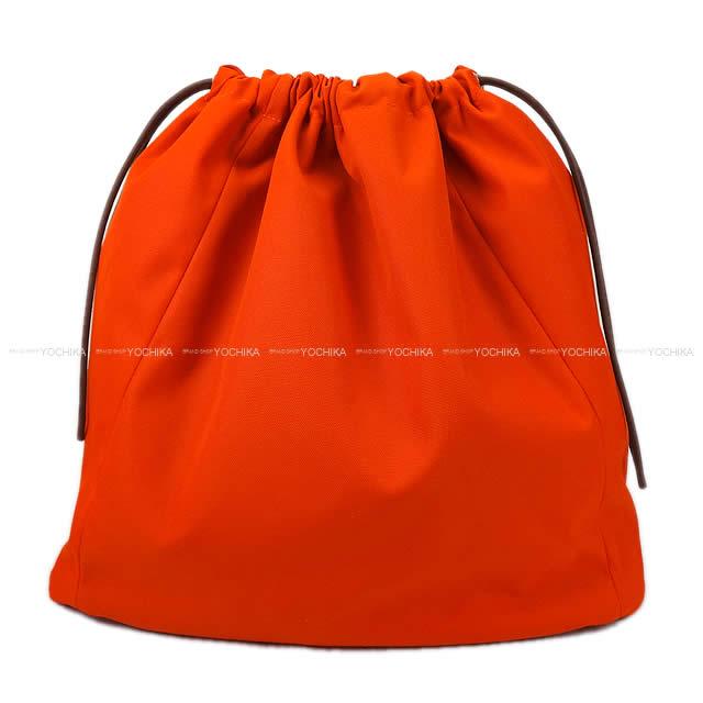 HERMES Shoulder bag Sac de pansage Groom Blue Navy/Feu Orange Toile Chevrons Bridle Leather <br>Removable inside<br> Silver HW Stamp Z[EXCELLENT][Authentic]