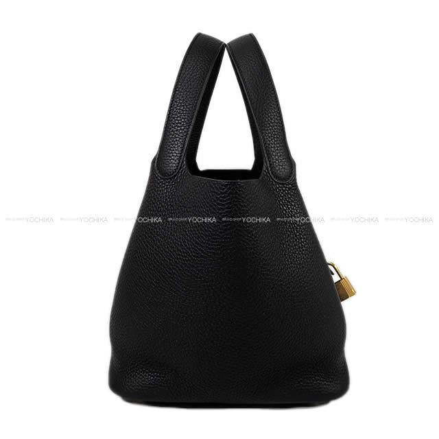 HERMES Handbag Picotin Lock 22 MM Noir (Black) Taurillon Clemence Gold HW Stamp B[EXCELLENT][Authentic]