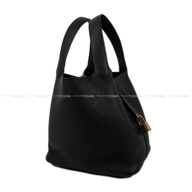 HERMES Handbag Picotin Lock 22 MM Noir (Black) Taurillon Clemence Gold HW Stamp B[EXCELLENT][Authentic]