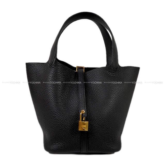 HERMES Handbag Picotin Lock 22 MM Noir (Black) Taurillon Clemence Gold HW Stamp B[EXCELLENT][Authentic]