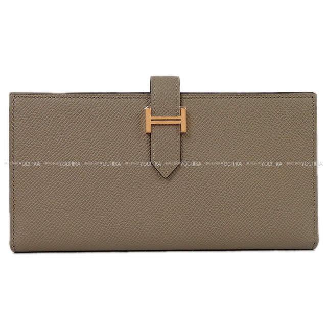 HERMES long wallet Bearn Soufflet Gris Asphalte Veau Epsom Rose Gold HW Stamp C[EXCELLENT][Authentic]