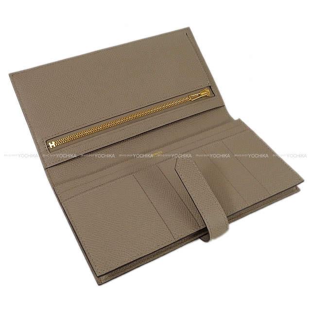 HERMES long wallet Bearn Soufflet Gris Asphalte Veau Epsom Rose Gold HW Stamp C[EXCELLENT][Authentic]